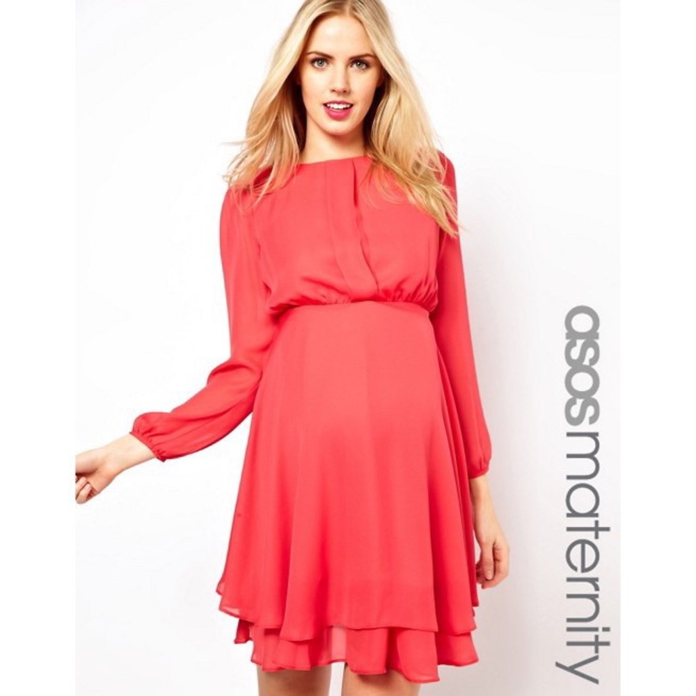 ASOS Maternity Coral Long Sleeved Dress